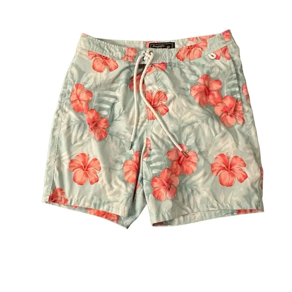 Abercrombie & Fitch Swim Trunks SIZE 32 Stretch Tropical Hawaiian Flowers Floral